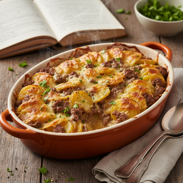 Savory Scalloped Potato and Beef Bake recipe
