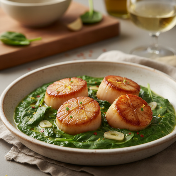 Savory Scallops with Spinach Sauce recipe