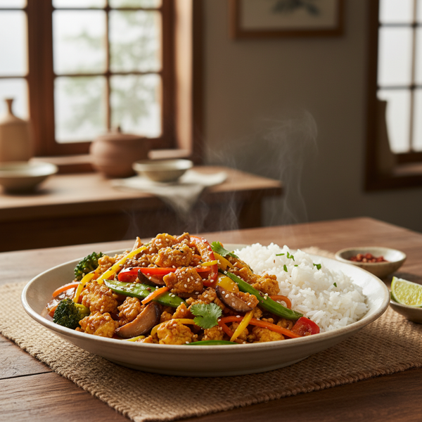 Savory Scrambled Tofu Stir-Fry with Veggies and Fragrant Basmati Rice recipe