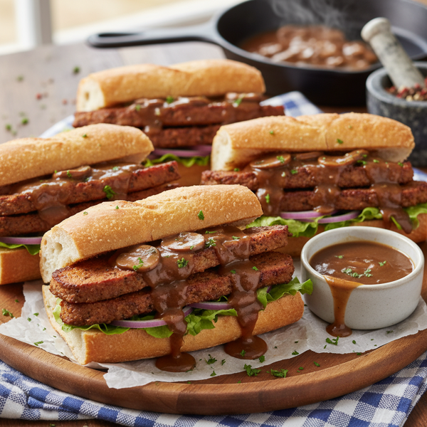 Savory Seitan Po' Boys with Rich Brown Gravy recipe