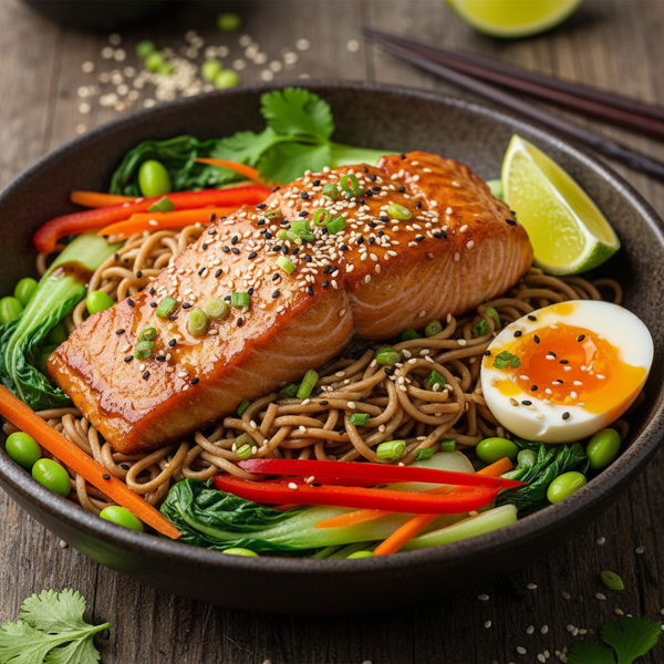 Savory Sesame-Glazed Salmon Noodle Bowl recipe