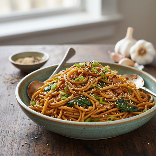 Savory Sesame Garlic Noodles recipe
