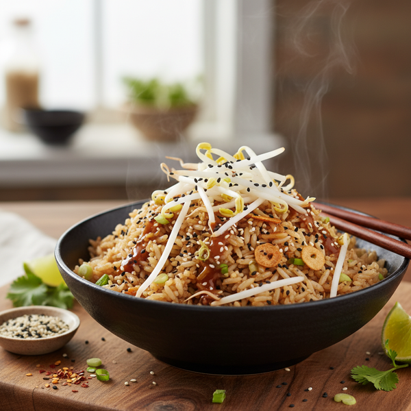 Savory Sesame Rice with Crunchy Bean Sprouts recipe