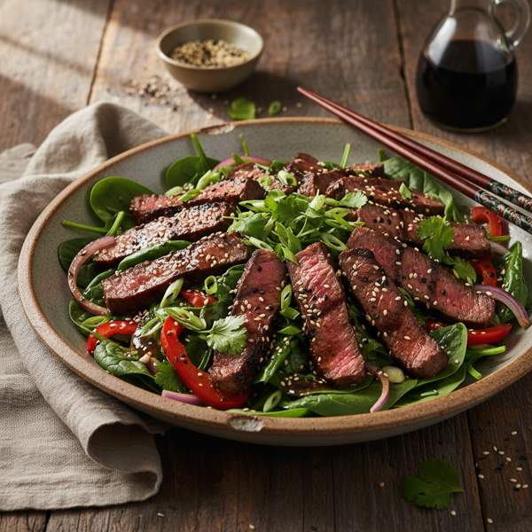 Savory Sesame Steak & Spinach Salad recipe