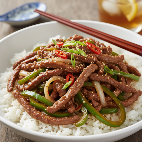 Savory Shredded Beef Stir-Fry with Green Peppers recipe