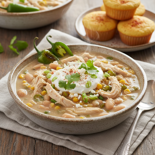 Savory Shredded Chicken White Chili recipe