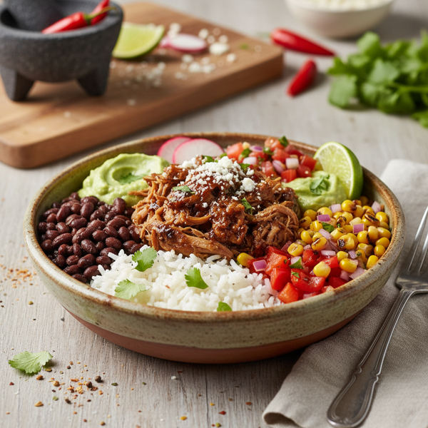 Savory Shredded Pork Burrito Bowl recipe