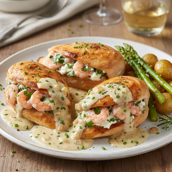 Savory Shrimp-Stuffed Chicken Breasts with Shallot Cream Sauce recipe