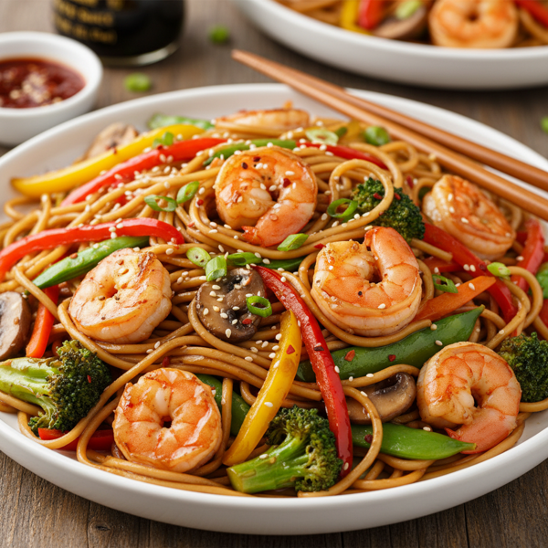 Savory Shrimp Lo Mein with Vegetables recipe