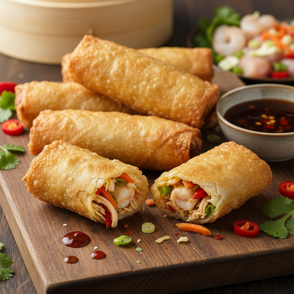 Savory Shrimp and Chicken Veggie Egg Rolls recipe