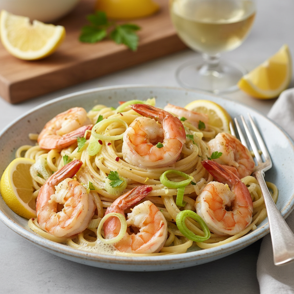 Savory Shrimp and Leek Linguine with a Zesty White Wine Reduction recipe
