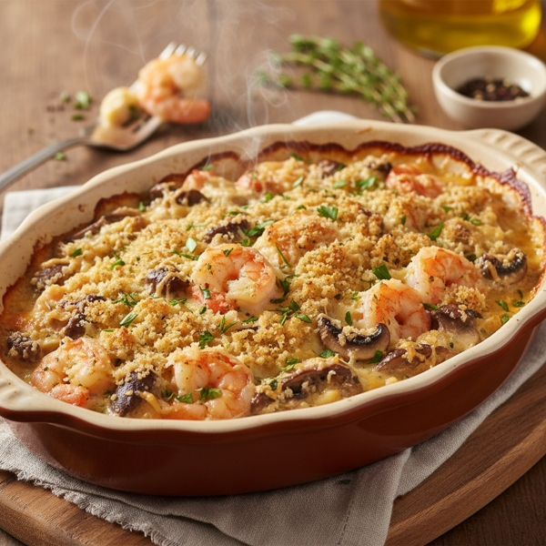 Savory Shrimp and Mushroom Gratin recipe