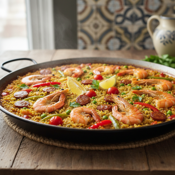 Savory Shrimp and Quinoa Paella Delight recipe