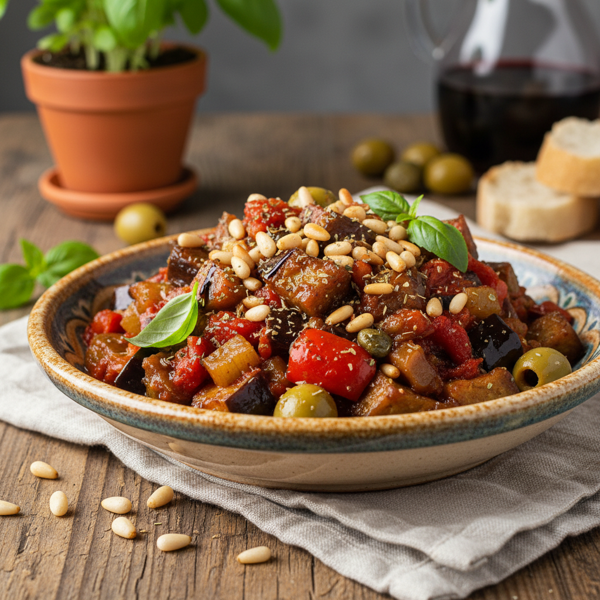 Savory Sicilian Caponata with Pine Nuts recipe