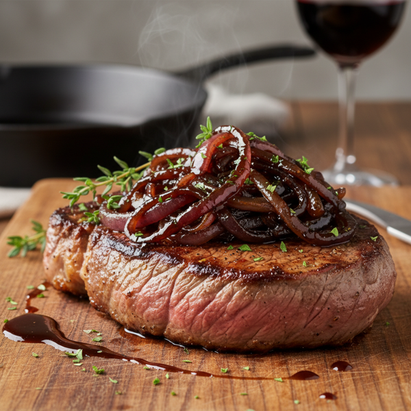 Savory Sirloin Steak with Balsamic Caramelized Onions recipe