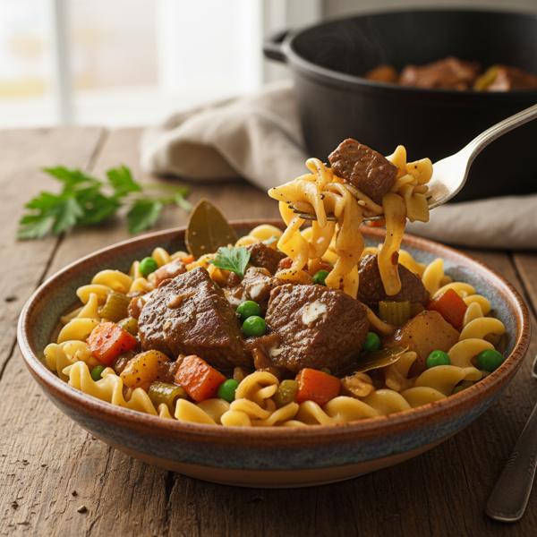 Savory Sirloin Stew with Egg Noodles recipe