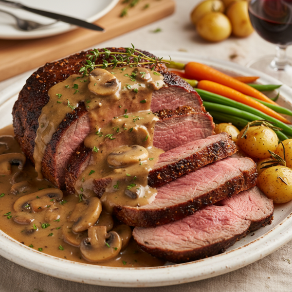 Savory Sirloin Tip Roast with Creamy Mushroom Gravy recipe