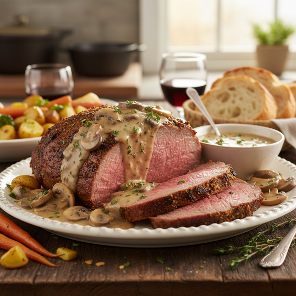 Savory Sirloin Tip Roast with Mushroom Gravy recipe