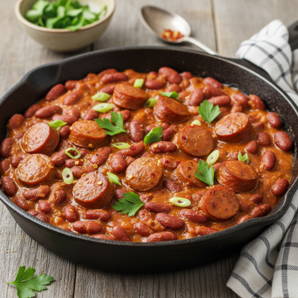 Savory Skillet Beans and Franks recipe
