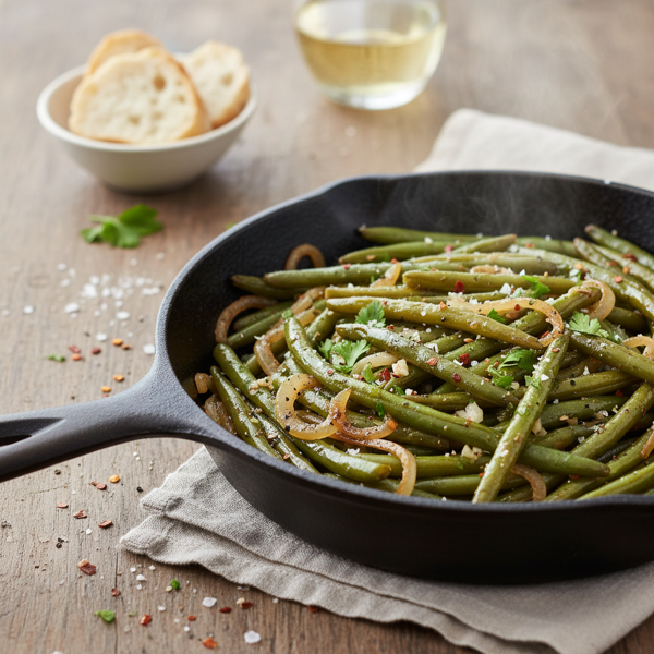 Savory Skillet Green Beans with Onions and Garlic recipe
