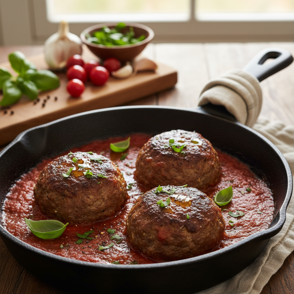 Savory Skillet Mini Meatloaves with Tomato Sauce recipe