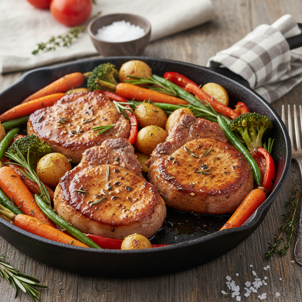 Savory Skillet Pork Chops with Veggie Medley recipe