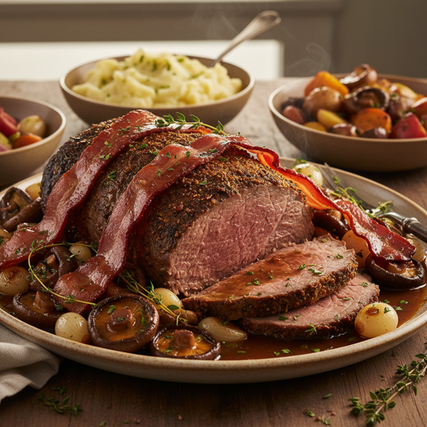 Savory Slow-Cooked Bacon & Mushroom Beef Roast recipe