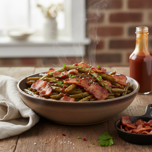 Savory Slow-Cooked Barbecue Green Beans with Crispy Bacon recipe
