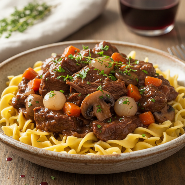 Savory Slow-Cooked Beef Burgundy with Egg Noodles recipe