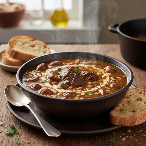 Savory Slow-Cooked Beef and Barley Mushroom Soup recipe