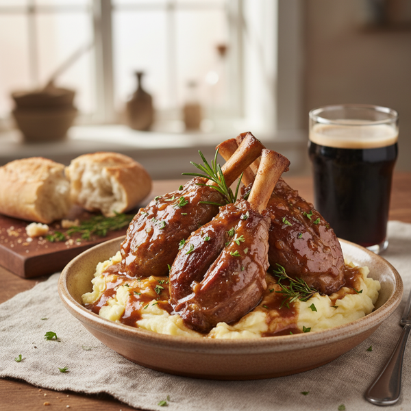 Savory Slow-Cooked Beer-Braised Lamb Shanks recipe