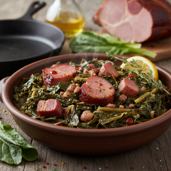 Savory Slow-Cooked Collard Greens with Smoked Ham recipe