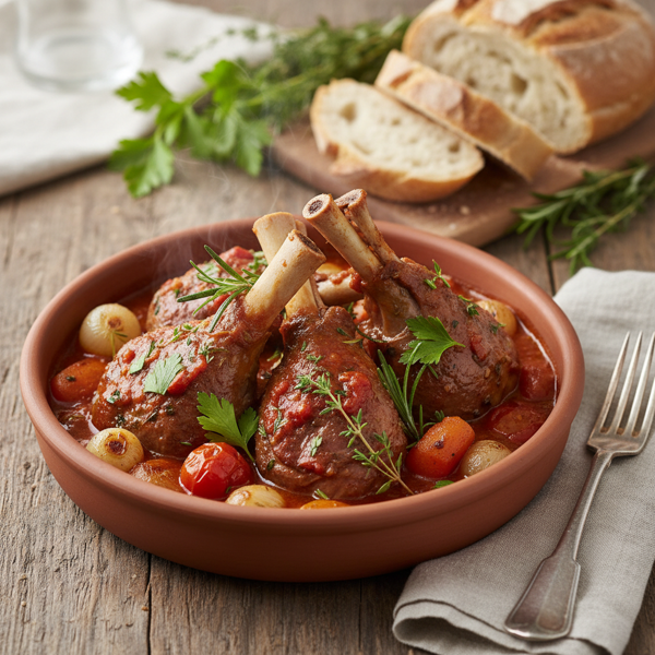 Savory Slow-Cooked Lamb Shanks with Tomato and Herb Infusion recipe