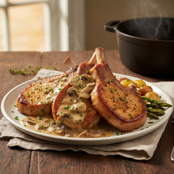 Savory Slow-Cooked Pork Chops with Creamy Mushroom Sauce recipe