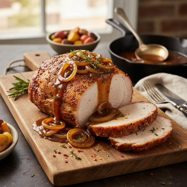 Savory Slow-Cooked Pork Roast with Onion Gravy recipe