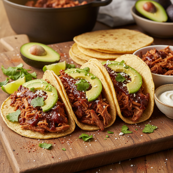 Savory Slow-Cooked Pulled Pork Tacos with Fresh Avocado and Cilantro recipe