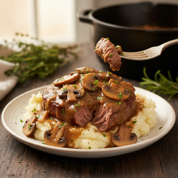 Savory Slow-Cooked Round Steak with Mushroom Gravy recipe