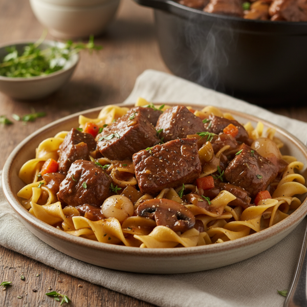 Savory Slow-Cooker Beef Tips with Noodles recipe