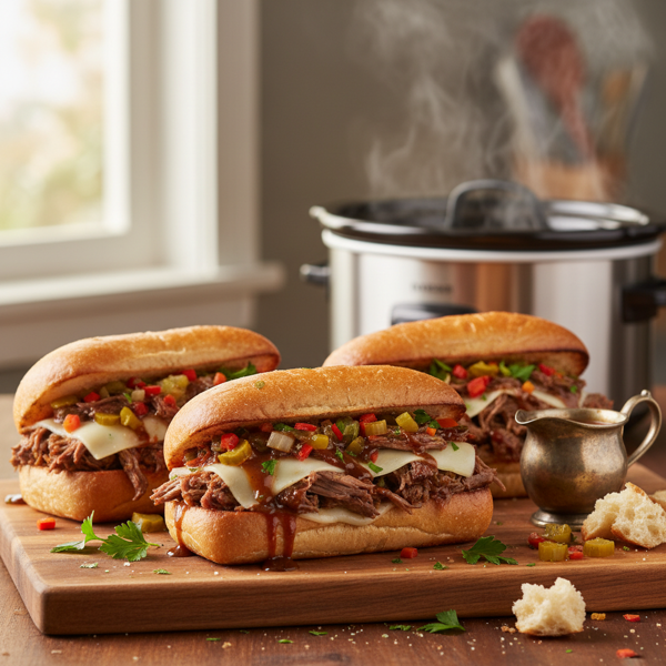 Savory Slow-Cooker Italian Beef Hoagies recipe