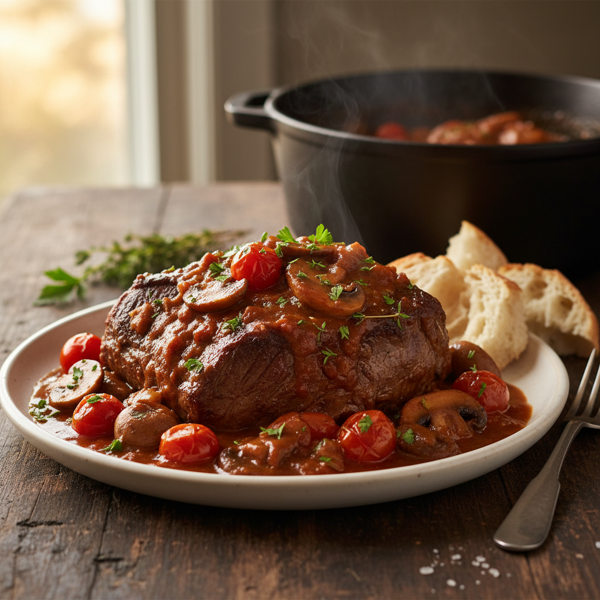 Savory Slow Cooker Beef Chuck Roast with Tomato-Mushroom Gravy recipe