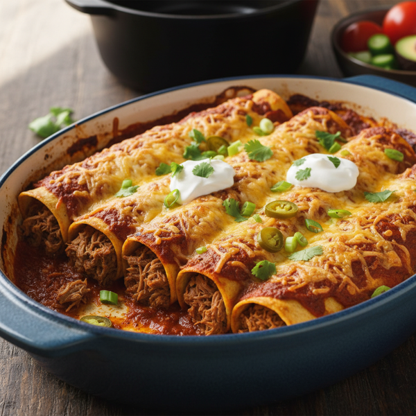 Savory Slow Cooker Beef Enchiladas recipe