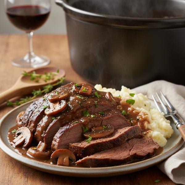 Savory Slow Cooker Beef with Mushroom Gravy recipe