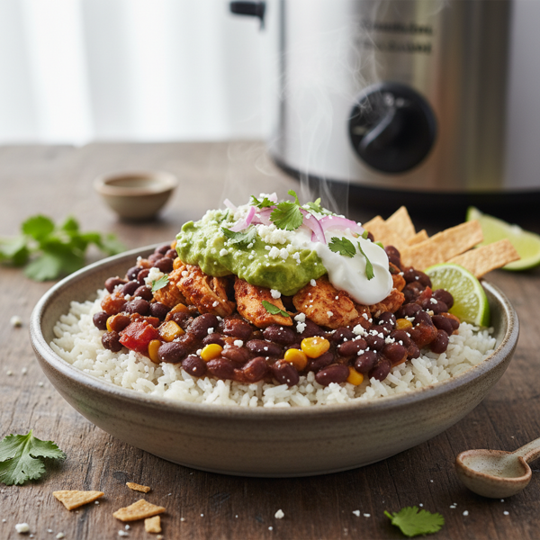 Savory Slow Cooker Black Bean Burrito Bowls recipe