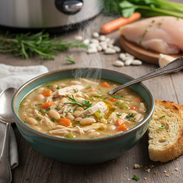 Savory Slow Cooker Chicken & White Bean Soup recipe