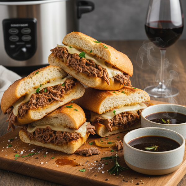 Savory Slow Cooker French Dip Sandwiches recipe