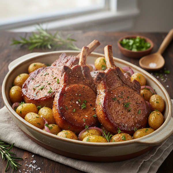 Savory Slow Cooker Pork Chops with Herb-Infused Potatoes recipe
