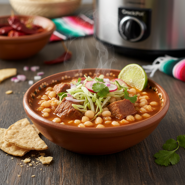 Savory Slow Cooker Pork Pozole with Hominy recipe