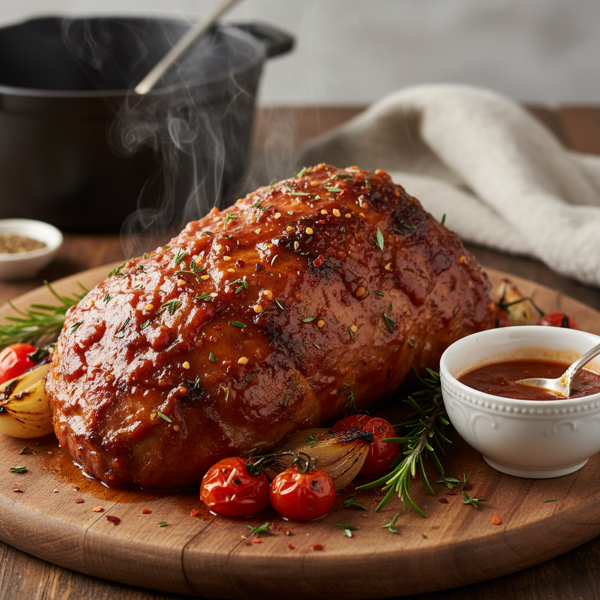 Savory Slow Cooker Pork Roast with Tangy Tomato Glaze recipe