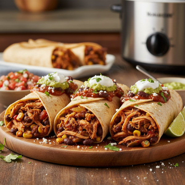Savory Slow Cooker Shredded Chicken Burritos recipe