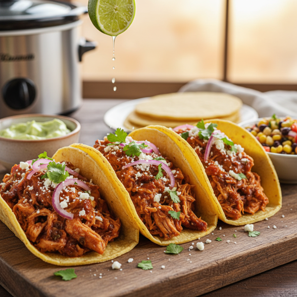Savory Slow Cooker Shredded Chicken Tacos recipe